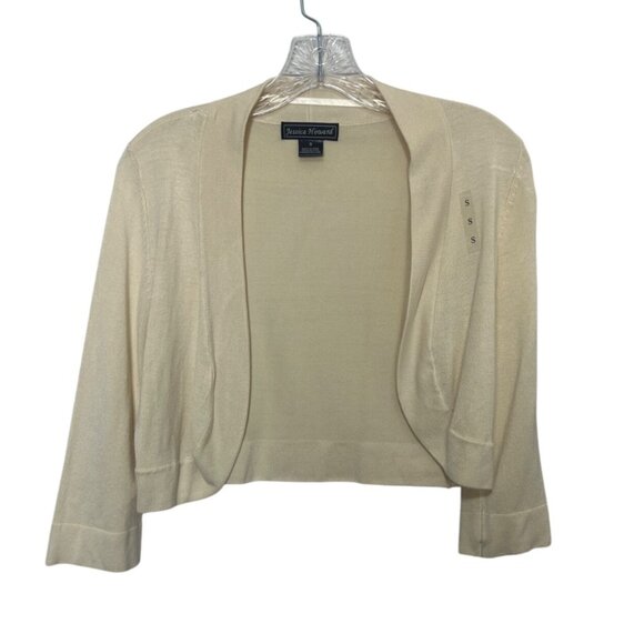 Jessica Howard Cropped Cardigan Sweater Womens Small Cream New Open Front - Picture 1 of 8